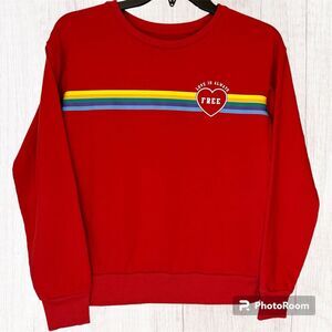 Vintage Joe Boxer Women’s Red Pullover French Terry Sweatshirt W/ Rainbow Sz Sm